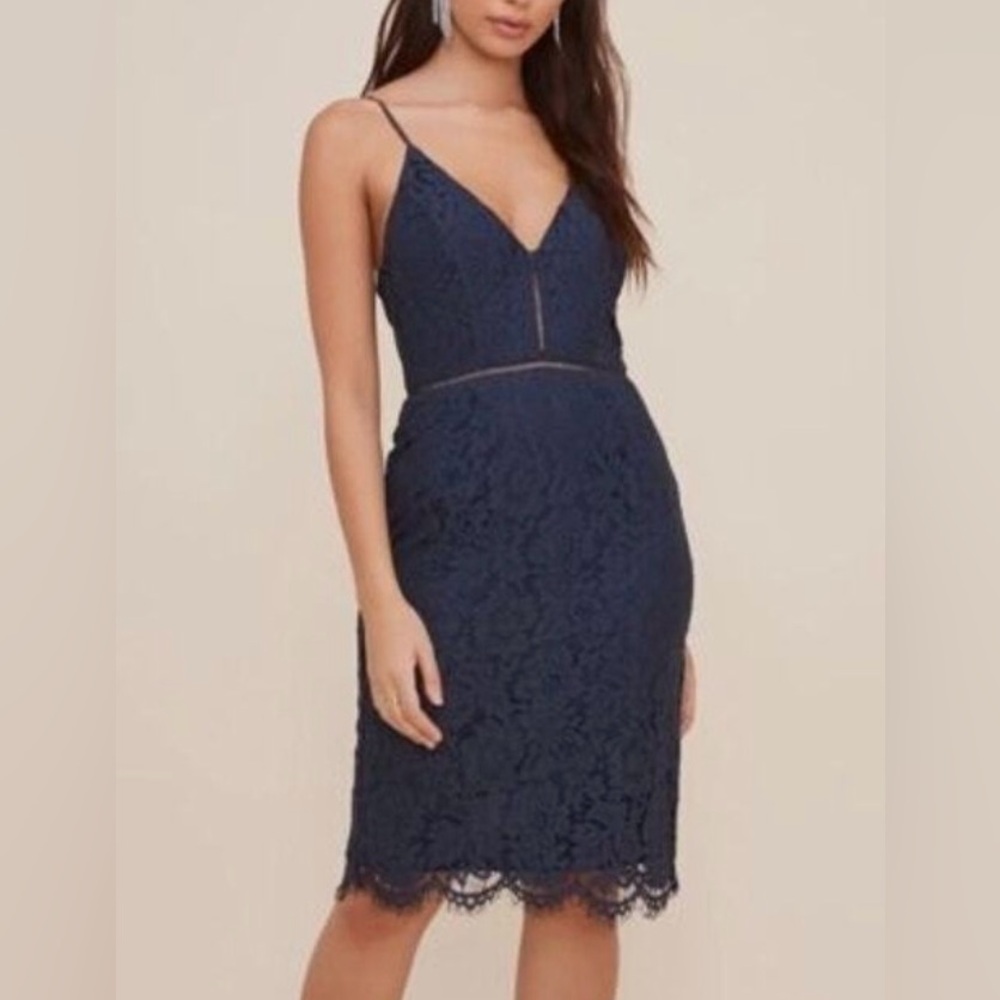 ASTR the Label Lace Mini Navy Dress